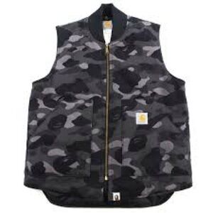 Bape X Carhartt Black Gray Camo Vest 2006 Gold Japan NWOT